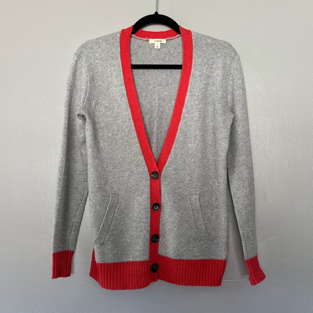 Caslon Gray and Red Button Cardigan Sweater size small